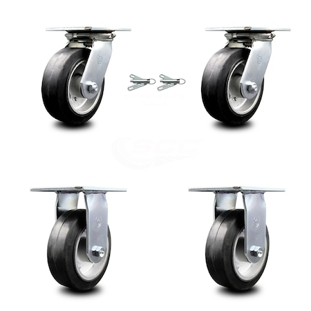 6 Inch Rubber On Aluminum Caster Set With Ball Bearing 2 Swivel Lock And 2 Rigid